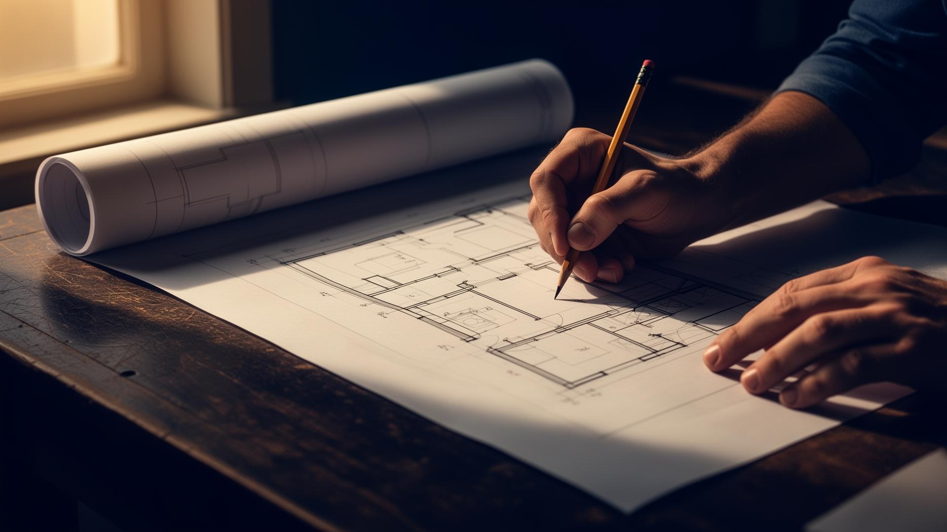 Architect sketching a building plan